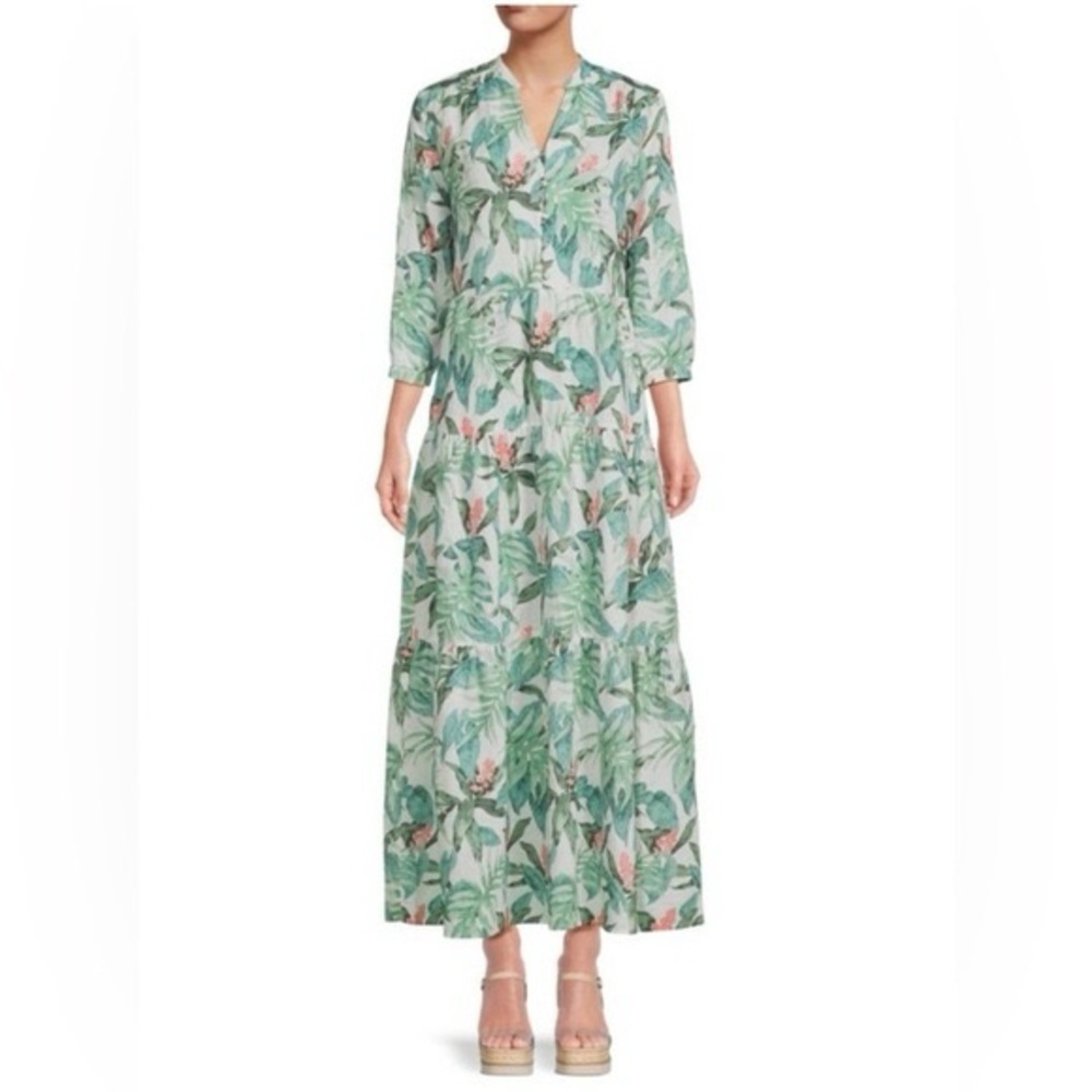J. McLaughlin Cunningham Tropical Leaf Print V-Neck Maxi Dress - Size Small